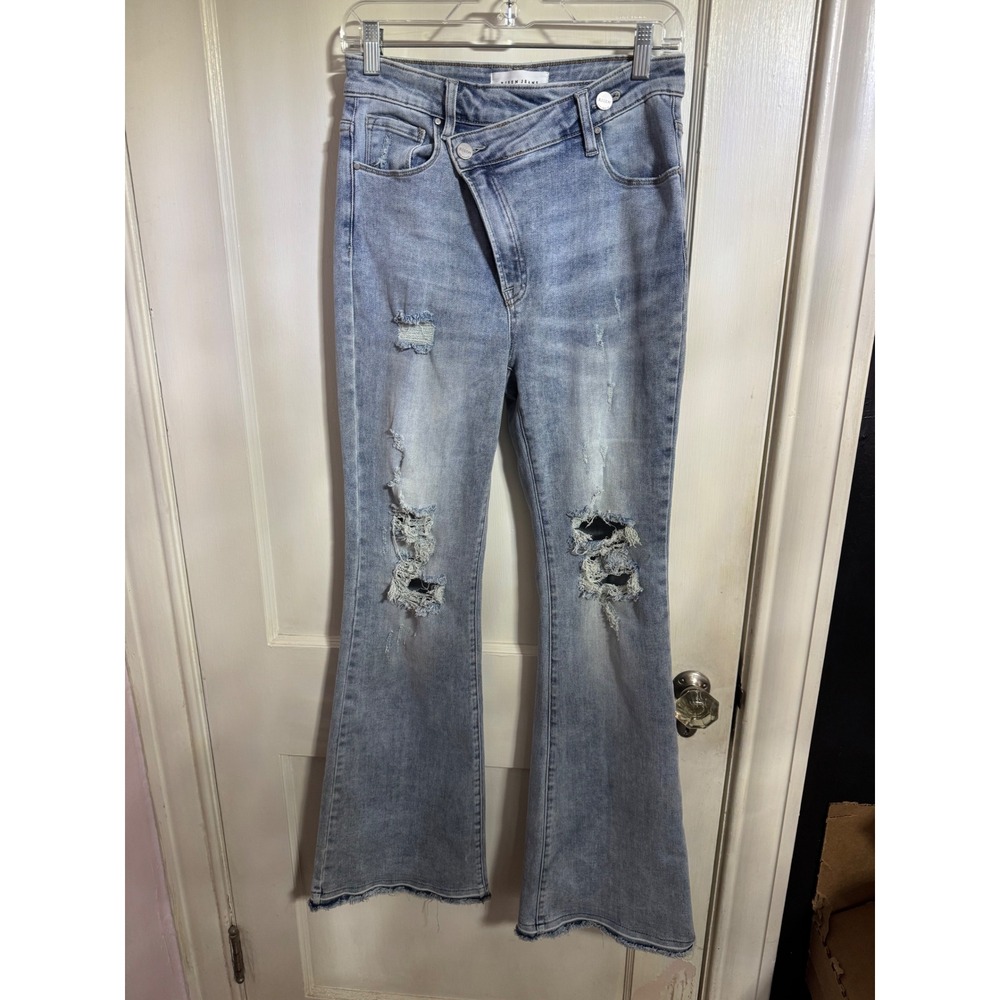 Risen Criss Cross High Rise Distressed Jeans‎